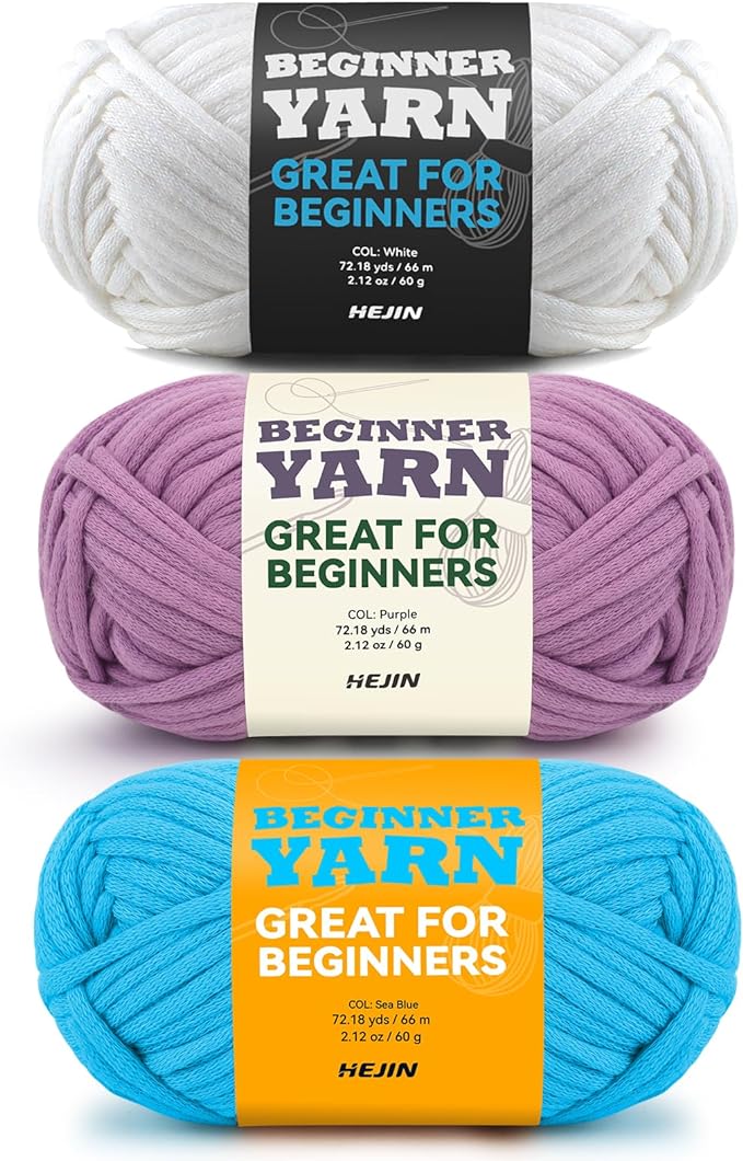 3x60g White+Purple+Blue Yarn for Crocheting and Knitting;3x66m (72yds) Cotton Yarn for Beginners with Easy-to-See Stitches;Worsted-Weight Medium #4;Cotton-Nylon Blend Yarn for Beginners Crochet Kit