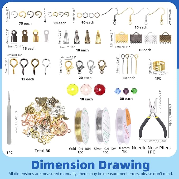 Glarks 1616Pcs Making Supplies Kit with Jewelry Tools, Includes Pliers, Jewelry Wires, Charm Pendants, Jewelry Findings for Jewelry Making and Repair