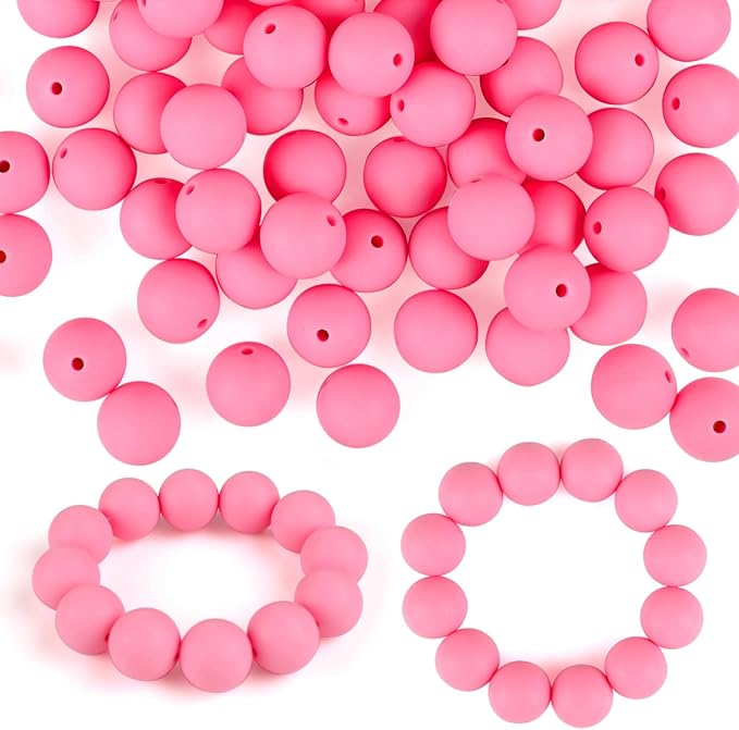 ASTARON 100 Pcs 15mm Silicone Beads for Keychain Making, Pink Round Rubber Beads for Bracelets Beadable Pens Decorations Crafts Making Party Favours Supplies