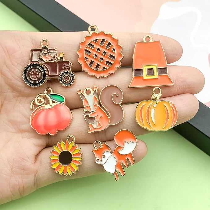WOCRAFT 100pcs Assorted Enamel Thanksgiving Day Fall Autumn Maple Leaves Bracelet Charms for Jewelry Making DIY Necklace Bracelet Keychain Crafting Charms Kit Crafts (SN931)