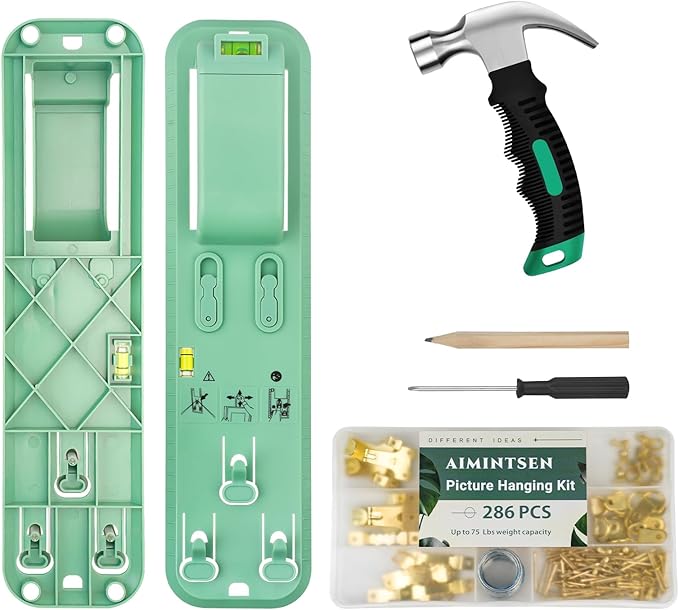 Picture Hanging Kit,Picture Hangers,Wall Hanging kit,Picture Frame Hanger Tool 290 Pieces Heavy Duty Photo Hanger Accessories with Picture Hanging Wire, Hooks, Nails ，Hammer and Wall Hanger Level