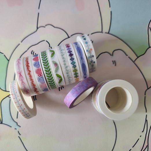 15 Rolls Slim Washi Tape Set, Leaves, Floral, Aesthetic Strips, Cute Pink Dog Paws, 0.3" (8mm) Wide, Long Nature Decorative Tape for DIY Crafts, Junk Journaling, Planners, Gift Wrapping Masking Tape