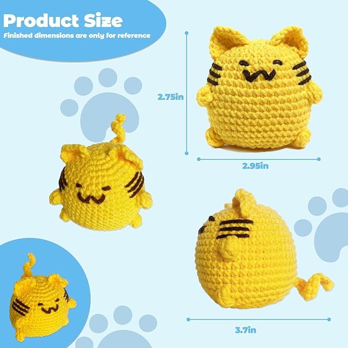 JueRum All in One Crochet Kit for Beginners,2PSC Cat Crochet Starter Kit with Step-by-Step Video Tutorials,Learn to Crochet Amigurumi Animals Knitting Kit for Adult