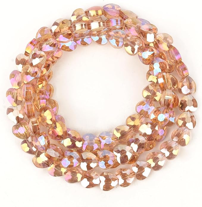 70pcs 8mm AB Orange Pink Faceted Heart Beads for Jewelry Making Crystal Glass Beads for Bracelets Necklace Crafts, Friendship Bracelet Kit, Love Gifts