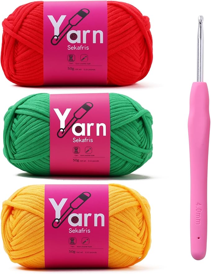 Crochet Yarn with Cotton Yarn for Crocheting - Crochet Knitting Yarns for Beginners with Easy-to-See Stitches - Yarn for Crocheting - Chunky Yarns(Crimson+Golden Yellow+Christmas Green