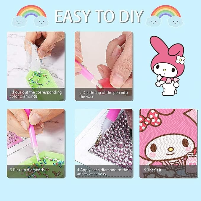 PERFECTSIGHT Cute 5D Diamond Art Kits with Wooden Frame, Kawaii DIY Painting Art for Adults, Diamond Arts and Crafts Sets, Big Gem Full Drill Diamond Dots for Women Beginners (Milk)