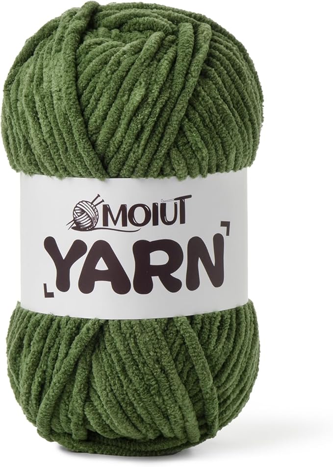 Fluffy Chenille Yarn for Crocheting, Chunky Velvet Yarns for Crochet Amigurumi, Baby Yarn for Crocheting Soft Blanket, 87.4yds /3.5 oz Bulky Yarns for Crafts/Hats/Shoes/Socks (Army Green)
