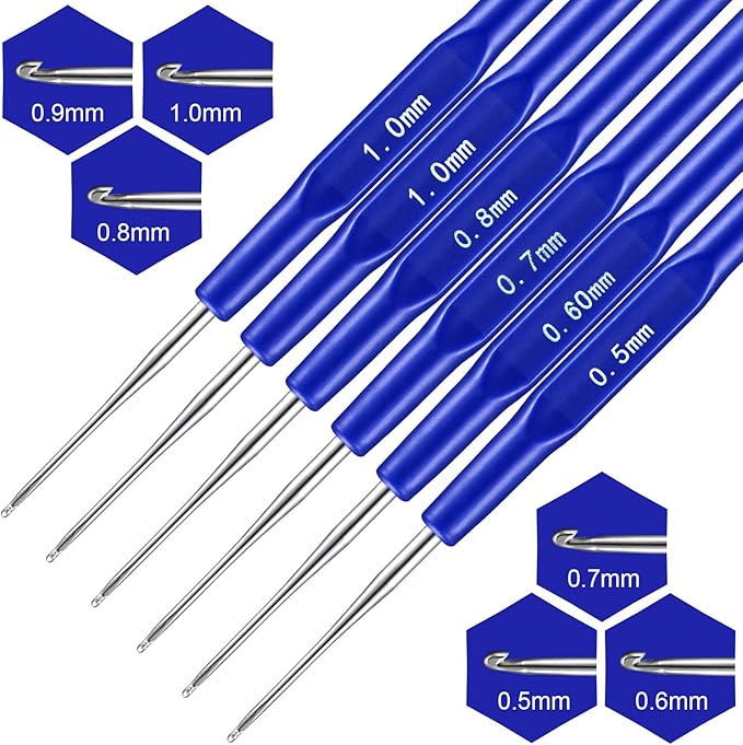 WILLBOND 14 Pcs Dreadlock Crochet Hook Set Include 6 Dreadlocks Crochet Needle 2 Hair Locking Tools 6 Hooks 0.5 mm 0.75 mm Needle Weaving, 1/2/3 Hooks for Locs Braid Craft(Blue)