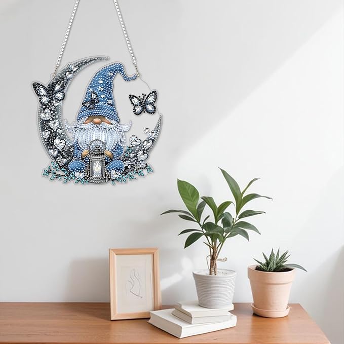 NAIMOER DIY Hanging Diamond Art Kits for Adults, Gnome Diamond Painting Kits, Special Shaped Rhinestone, Acrylic 5D Gem Art Craft Window Pendants Home Garden Wall Hanging Ornament Kits