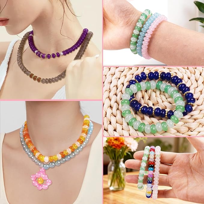1250pcs Abacus Glass Beads for Jewelry Making, 5x8mm Crystal Rondelle Beads for Bracelets, 24 Colors Bracelet Making Kit with Gemstone Rondelle Spacer Beads for DIY Jewelry Crafts Gifts (2 Box)