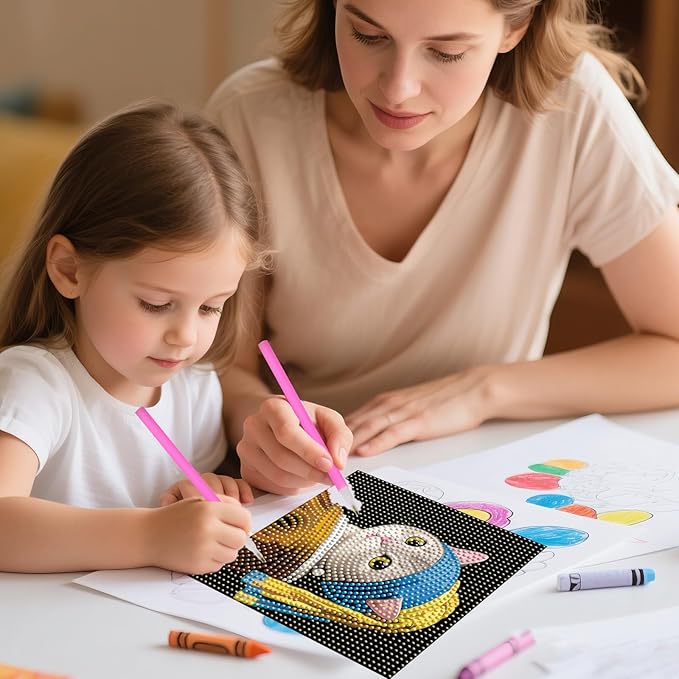 FlyingMage 5D Diamond Art Painting Kits with Wooden Frame, Cute DIY Diamond Art Mosaic Kits for Adults Women Teen, Kawaii Diamond Crafts Arts Full Drill Diamond Dots (Black+Yellow Pearl Earring)