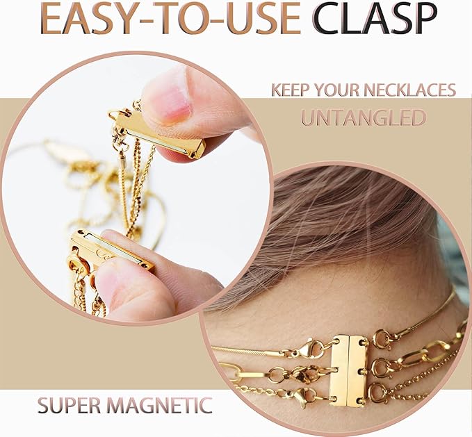layering magnetic necklace clasp,18 k gold and silver separator for stackable necklaces