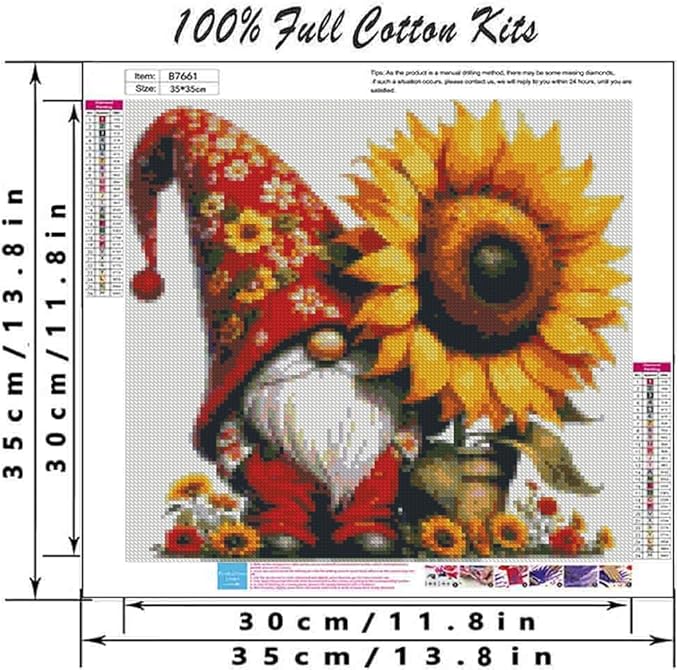 dyaiangmu stamping cross stitch kit,gnome sunflower cross stitch kit for adult beginners, full line diy cross stitch stitching kit for home decor cross stitch patterns 13.7x13.7 inches
