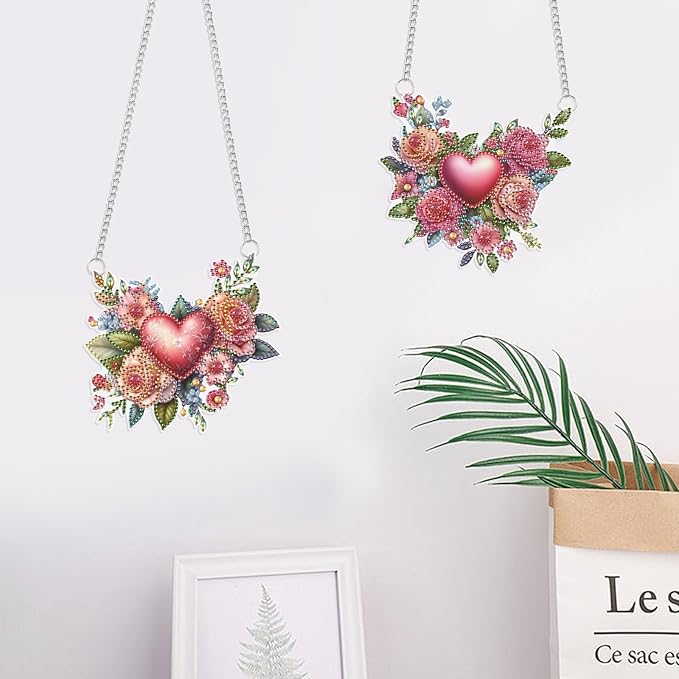 2 Pack Diamond Painting Rose Heart Hanging Ornaments – DIY Crystal Art Sun Catcher Kit for Window, Wall or Car – Romantic Valentine’s Day Decor & Gift for Her