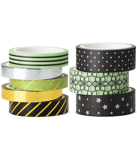 Mr. Pen Midnight Garden Washi Tape Set, 8 Rolls, Gold Foil Decorative Tape, Washi Tapes, Scrapbook Tape, Craft Tape