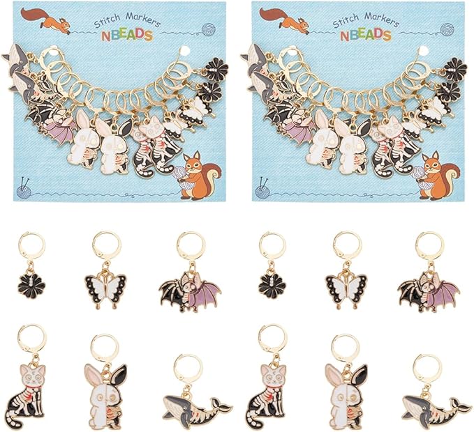 NBEADS 24 Pcs 6 Styles Enamel Crochet Stitch Markers, Removable Leverback Hoop Locking for Knitting, Weaving, Sewing, Needleworks, and Jewelry Making