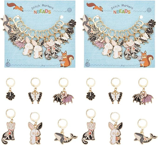 NBEADS 24 Pcs 6 Styles Enamel Crochet Stitch Markers, Removable Leverback Hoop Locking for Knitting, Weaving, Sewing, Needleworks, and Jewelry Making