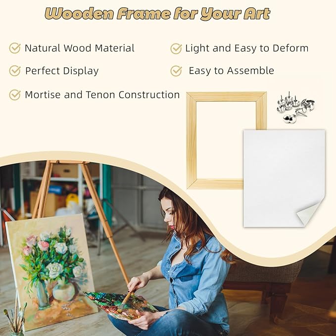 12x16 inch Stretcher Bars for Canvas Painting, Premium Wooden Frame Strips, Easy to Assemble Canvas Frame Kit, Ready-to-Hang Gallery Wall Art for Home Decor, DIY, Paint By Number