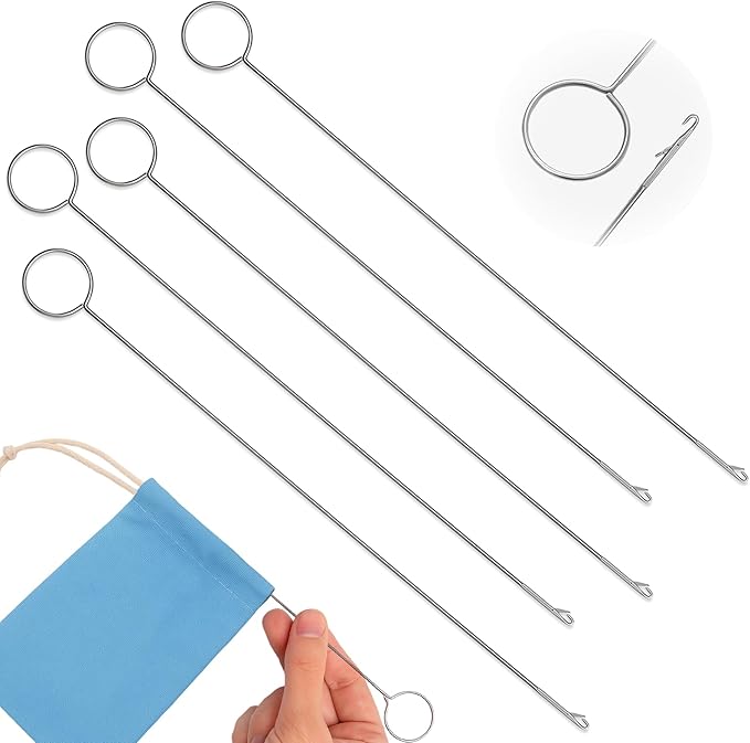 5PCS Loop Turner Sewing Tool,10.4 Inch Knot Grippers Tool for Silicone Beads Needle-Hook,Stainless Steel Fabric Tube Turner for Beads, Straps, Drawstrings & Craft Projects