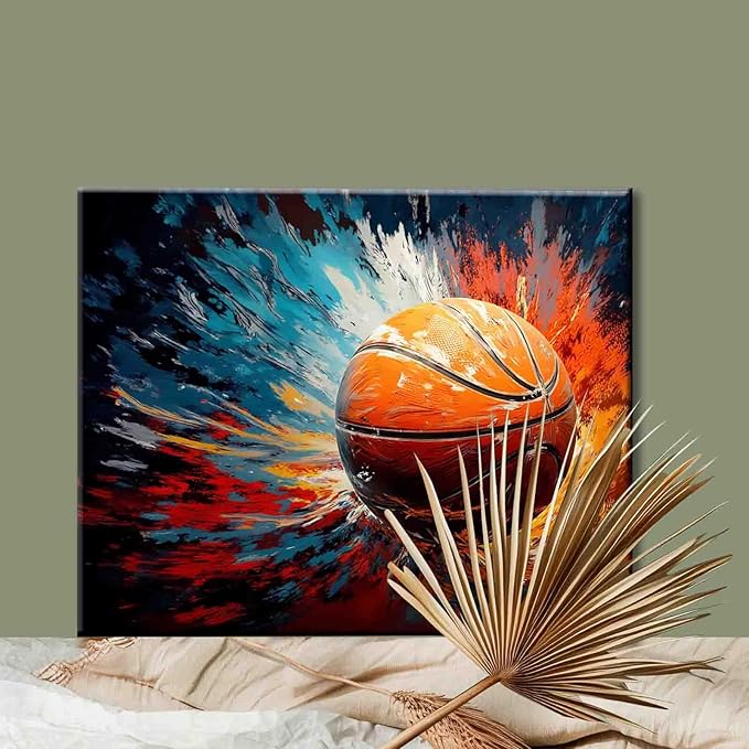 DIY Paint by Numbers Basketball Picture,Canvas Oil Painting Kit for Kids&Adults,Acrylic Oil Painting On Canvas,Number Painting DIY Craft Kits for Boys Bedroom Decoration DIY Frame 16X20Inch