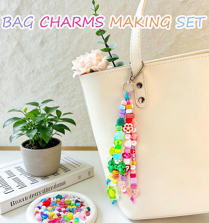BOAJUNWU 452PCS Beaded Keychain Making Kit for Women,Bead Jewelry Making Kit Bag Charms DIY Key Chain Beads Supplies Crafts Valentine Day Gift