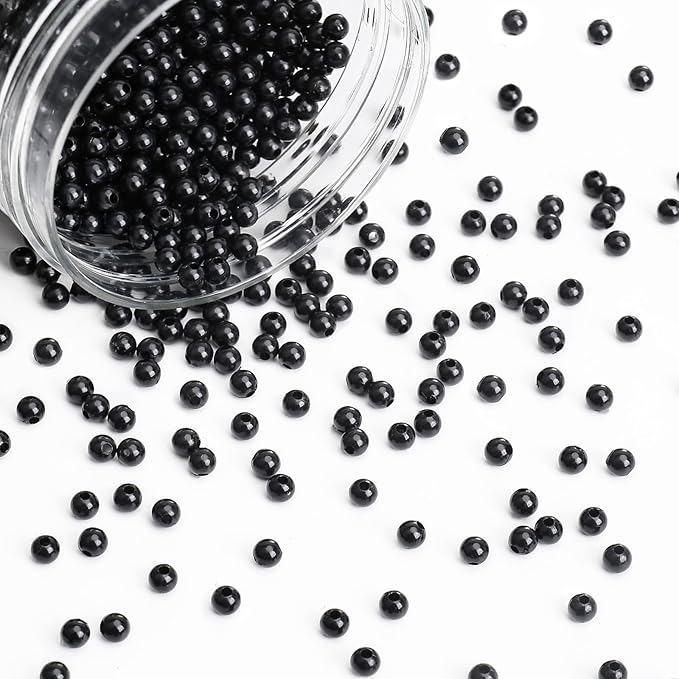bonny boxx 2000pcs 4mm smooth black acrylic round beads, plastic resin bubblegum balls chunky gumball beads for necklace and bracelet making, crafting supplies