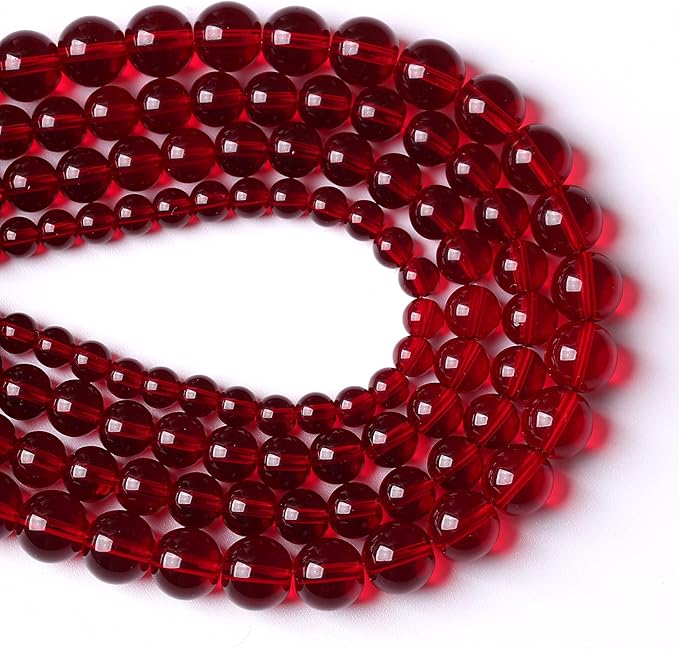 Smooth Garnet Red Glass Crystal Round Loose BeadsFor Jewelry Making DIY Bracelet Necklace Accessories 4mm 91pcs 15" Strand(Garnet Red Glass, 4mm)
