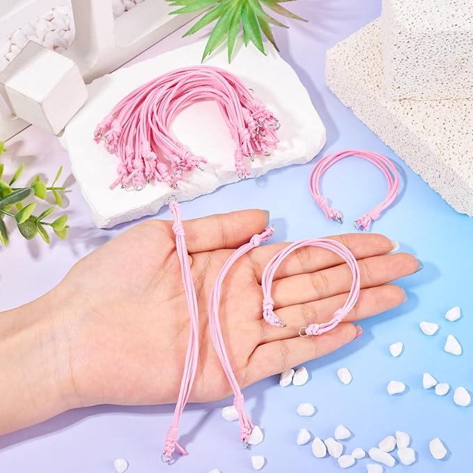 KISSITTY 20pcs Adjustable Bracelet Cords for Connector Charms Waxed Polyester Thread Cord Pink Color Half Finished Bracelet for Friendship Bracelets Jewelry Making