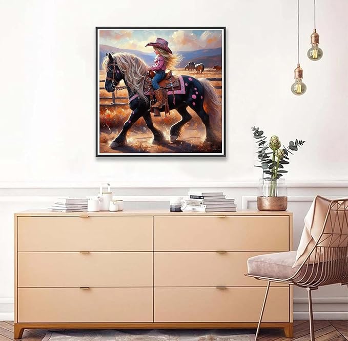 Axquilon Girl Diamond Art Kits for Adults - Horse Diamond Painting Kits for Adults Beginner, DIY 5D Full Drill Gem Art for Home Wall Decor 14x14 inch