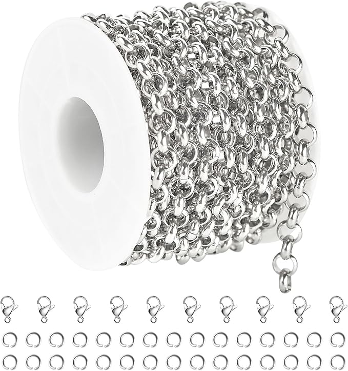 KYUNHOO 4 Meters Circle Link Chain Spool Soldered Stainless Steel Chains for Jewelry Making Charm Chains Bulk for Men DIY Jewelry Craft Finding Jewelry Making Supplies