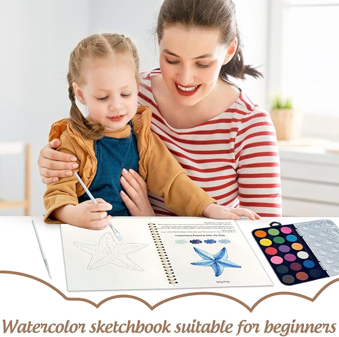 Watercolor Workbook, Water Coloring Book, 12 Different Patterns of Original DIY Designs, 18 Colors Watercolor Paint Set, Beginner-Friendly Watercolor Workbooks(Marine organisms)