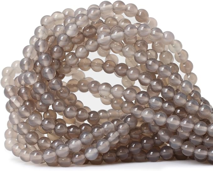 60PCS 6mm Smooth Surface Grey Agate Round Loose Beads Energy Stone for Jewelry Making 1 Strand 15"