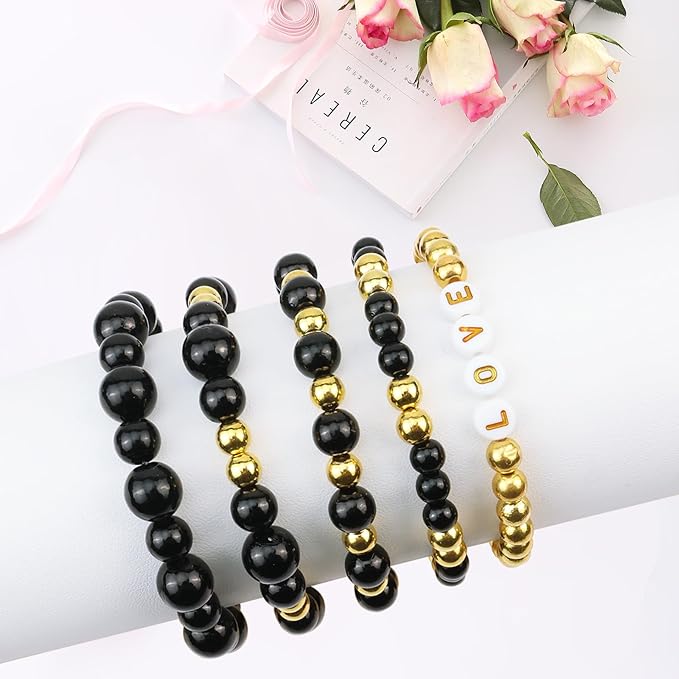 2116PCS Beads for Bracelets Black Pearl Bracelet Making Kit Bracelet Kits Bracelet Bead Kits Small Pearl Beads and Gold Bead Beading Kit for Bracelets Jewelry Making Kit for Adult