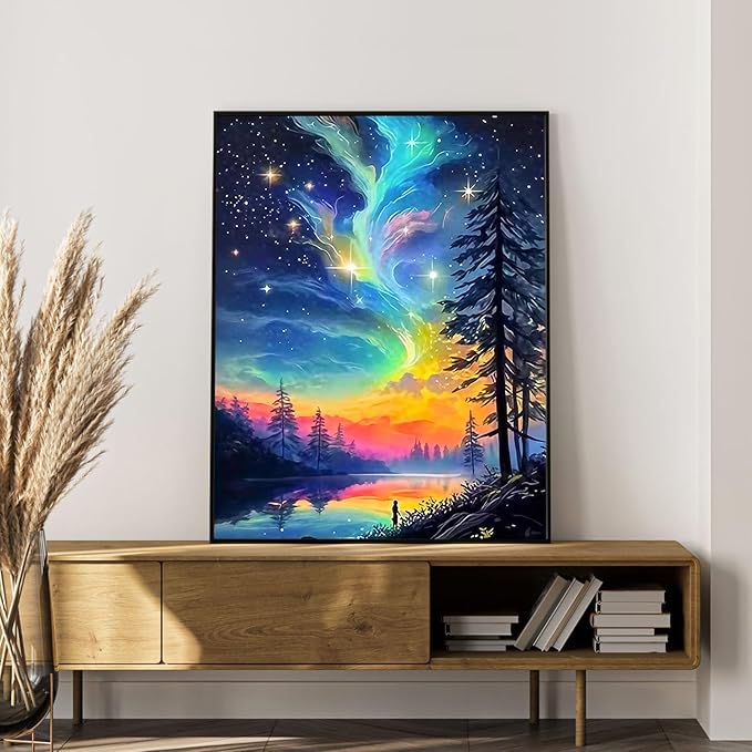 Okarina Paint by Numbers Kit for Adults Beginner Aurora, Adult Paint by Number Kits on Canvas, Starry Sky DIY Acrylic Oil Painting by Numbers for Adults, Perfect for Home Wall Decor 16X20 Inch