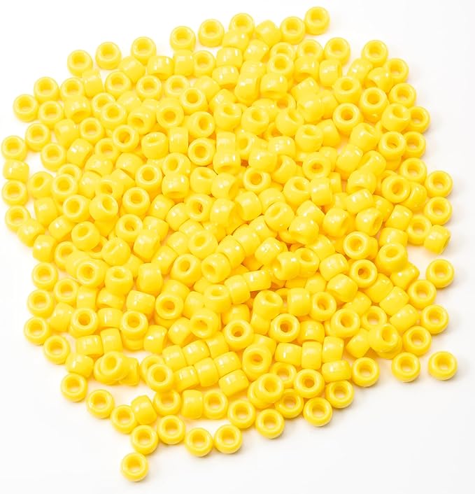 Gxueshan 1000 Pcs Acrylic Yellow Pony Beads 6x9mm Bulk for Friendship DIY Bracelet Necklace Jewelry Making Earring Hair Braiding Kandi Beads