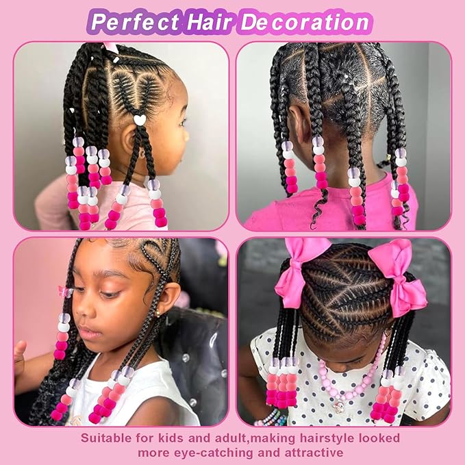 120Pcs 14mm Large Silicone Beads for Hair Braids, Soft Jellyish Hair Beads with 7mm Hole + 50 Rubber Bands and 1 Beader for Braiding, DIY Bracelets Necklaces Crafts(Rose Red)