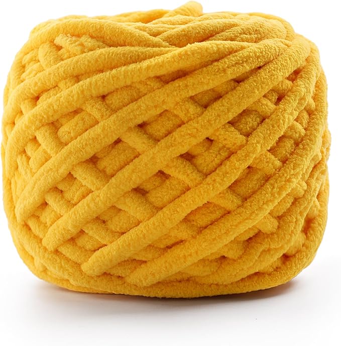 Chunky Chenille Yarn for Crocheting, Fluffy Baby Blanket Yarn for Crochet Sweater Shawl Scarf Gloves, Super Soft Amigurumi Plush Yarn 74yards/3.5 Oz (Golden)