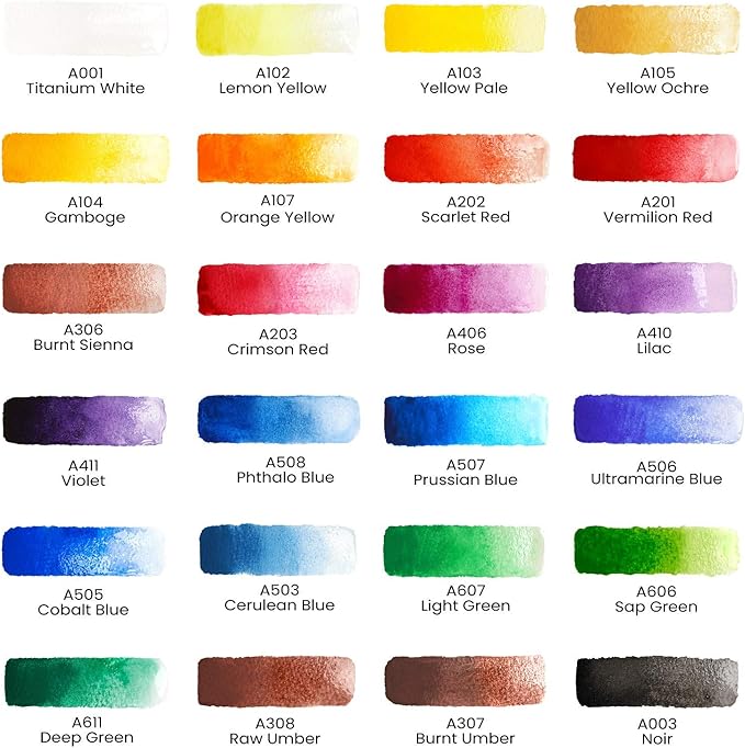 ARTEZA Watercolor Paint Set, 24 Colors, 12 ml / 0.4 fl oz Tubes, Highly Pigmented Watercolor Paints for Washes, Layering, Blending, and Everyday Watercolor Techniques
