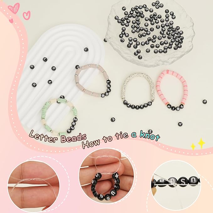 1400 Pcs Letter Beads Kit, 28 Styles White Acrylic Alphabet Beads Letter Beads for Jewelry Making wiht Number Beads Heart Beads Friendship Bracelet Kit
