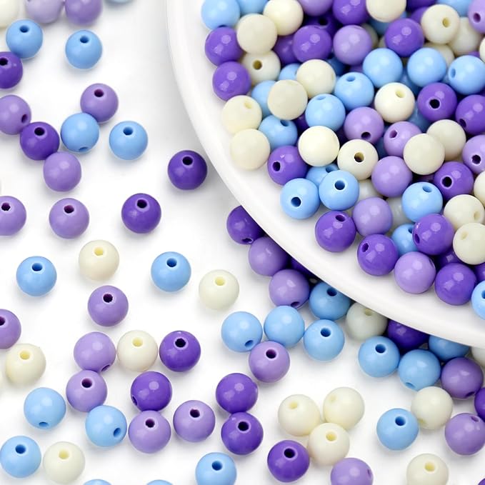 1000pcs 6mm mixed color acrylic round beads, assorted plastic gumball bubble gum beads with hole pastel loose beads bulk for jewelry diy making crafting supplies (purple series)