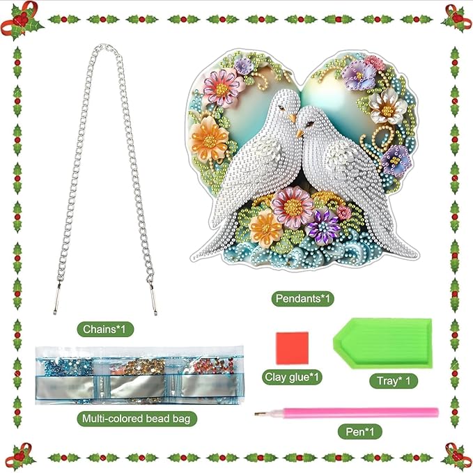 Hanging Diamonds Art kit for Adult, Spring DIY Dove of Peace Diamonds Painting Art Kit, 7.76x7.4 inch Acrylic Diamonds Painting Kit, Diamond Dot Kits Special Crystal Diamond Hanging Ornamen