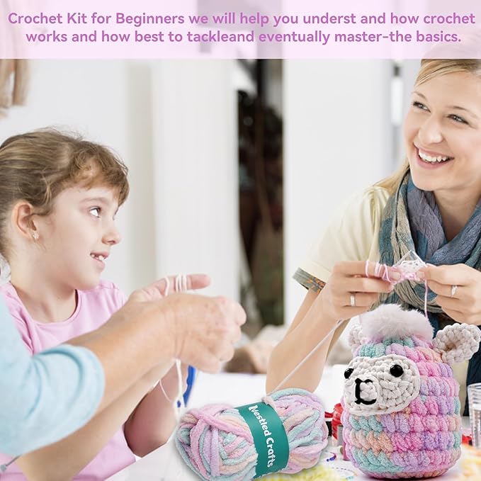 Vanttokeey Crochet Kit for Beginners, Animal Amigurumi Crochet Kits Included, Step-by-Step Video Tutorials, Beginner Crochet Kit for Adults and Kids, Crocheting Starter Set (Alpaca)