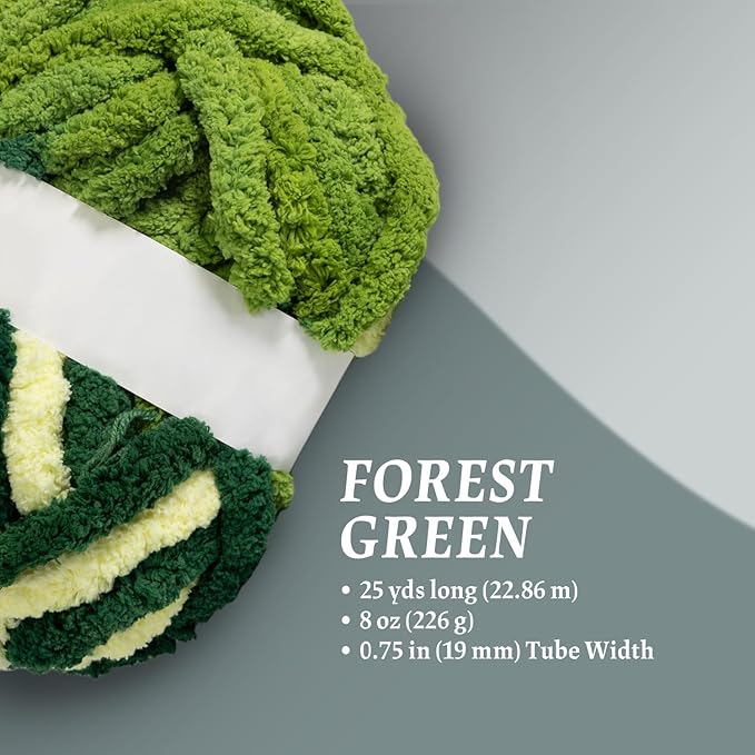 Super Soft Chunky Chenille Yarn – 8 Skeins × 8 oz (25 Yards Each) Jumbo Bulky Yarn for Crochet & Hand Knitting Blankets, Sweaters, Cushions, DIY Projects (Forest Green)