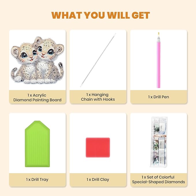 MXJSUA Two Leopard Diamond Art Hanging Kits for Adults Beginners, DIY Acrylic Special Shaped Crystal Diamond Gem Drills Pendant Art Painting Ornament for Home Wall Decor Gift 8x8 inch