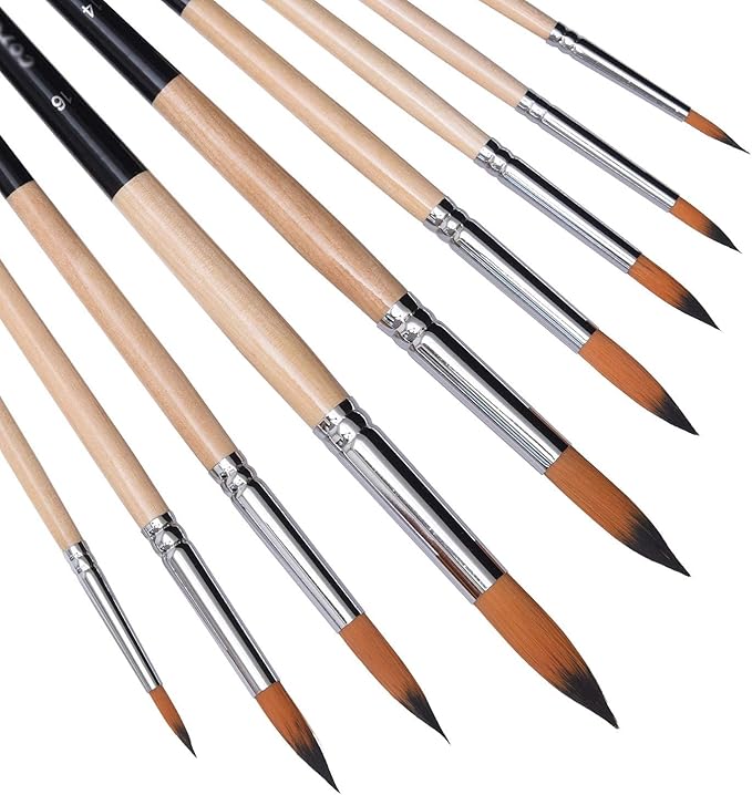 Artist Watercolor Brushes Set,9 Pcs Professional Painting Kits with Long Handle Soft Nylon Hair Round Tips Brushes for Acrylic Oil Watercolor Gouache (Pointed-Round)