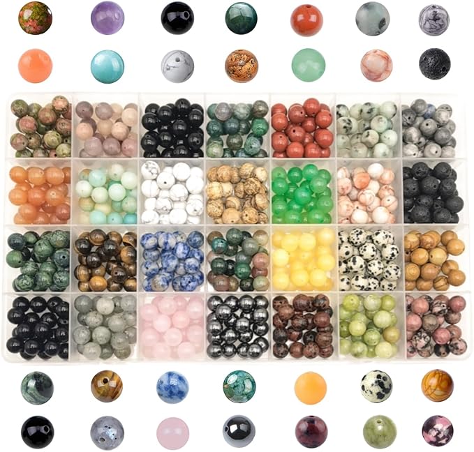 560pcs Crystal Beads for Jewelry Making Bulk,Natural Stone Beads Charm Gemstone DIY for Friendship Bracelet Making Kit Supplies(8mm,28 Color A)