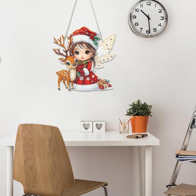 Miwixy Christmas Hanging Diamond Art Kits for Adults,Xmas Deer Special Shaped Crystal Fairy Diamond Painting Ornament Kit DIY Double-Sided Pattern Window Pendant Gem Art Kit for Home Wall Decor
