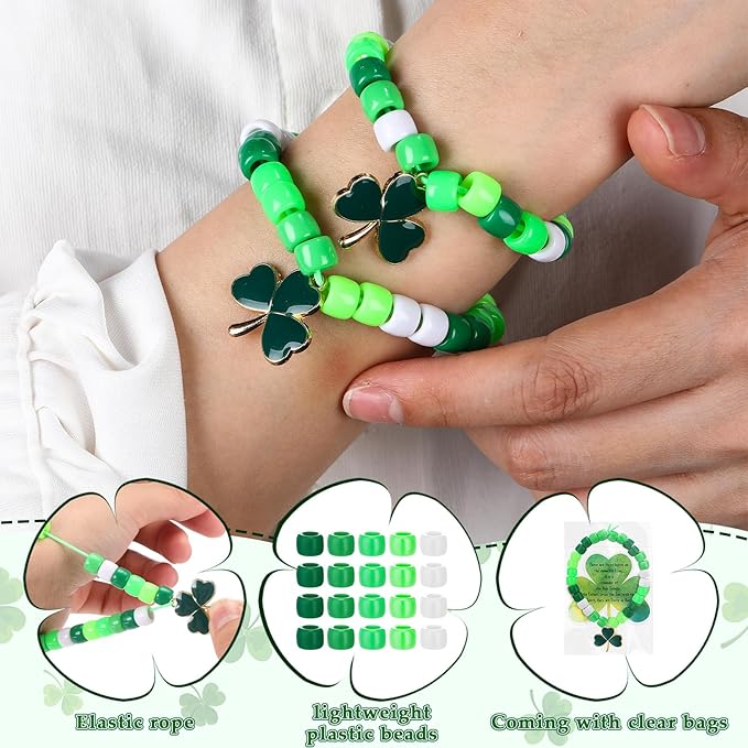 VioraWhite 40 Christian St. Patrick's Day Beads Bracelet Crafts for Jewelry Making Irish Bead Kit DIY Lucky Shamrock Charms Holy Trinity Irish Blessing Gift Card for Church Religious