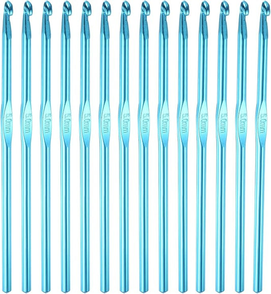 HEYLEAYAR 5MM Aluminum Crochet Hooks 14PCS,Crochet Needle US Size H(US Size 8),Crochet Hooks Bulk for Craft Yarn Contribute to Beginners