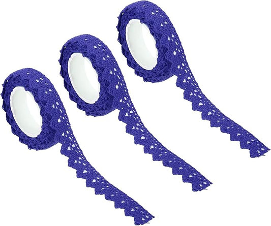 PATIKIL 0.6" Wide 2 Yards Self-Adhesive Lace Tape Lace Ribbon, 3 Pack Cotton Washi Trim Stickers Masking for Craft Scrapbooking DIY Card Making, Sapphire